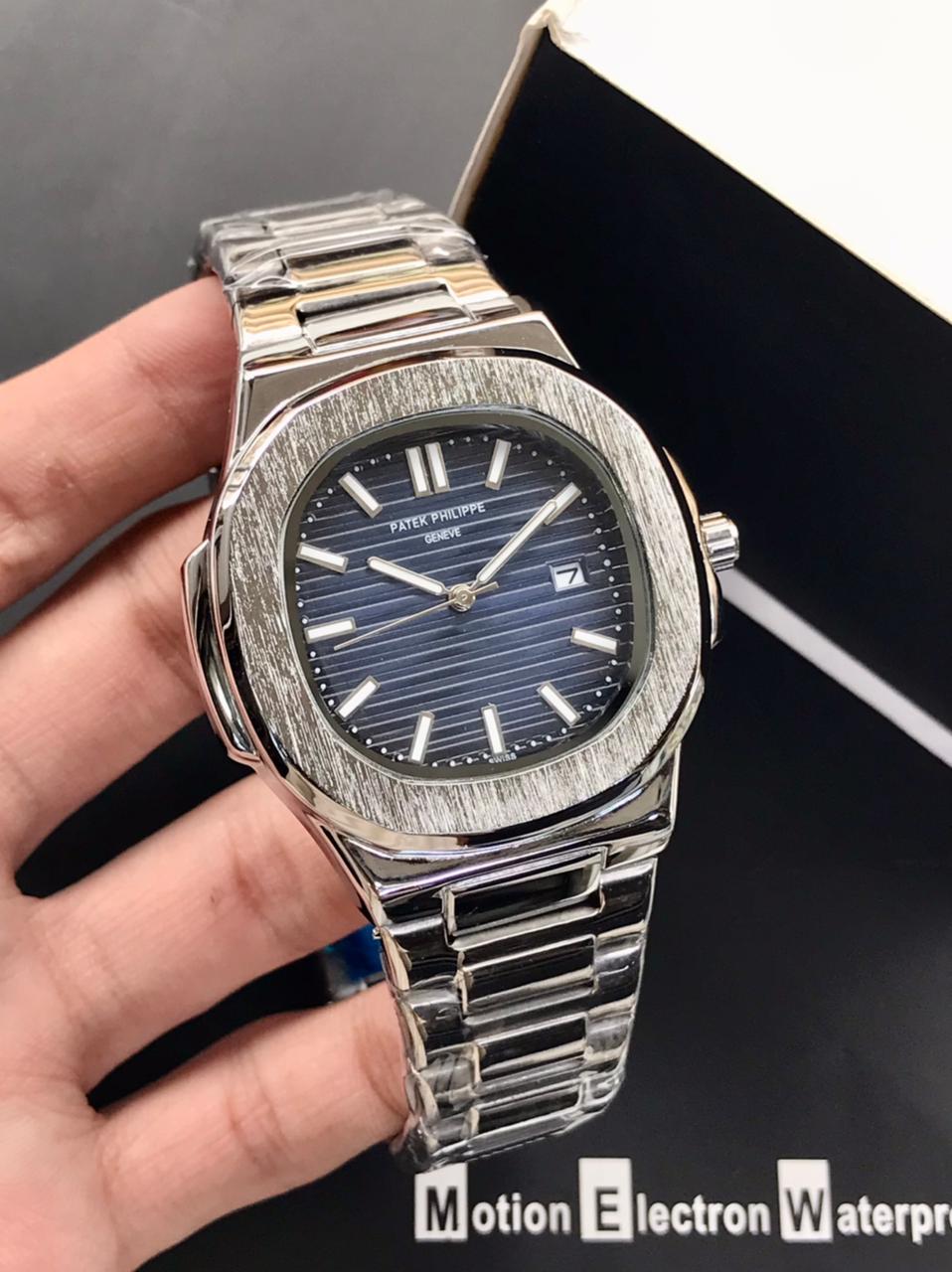 Patek Philippe Mens Watch Nautilus Model Quality Heavy Weight Quartz Machine Date Working Master Lock Stainless Steel Chain - Image 2