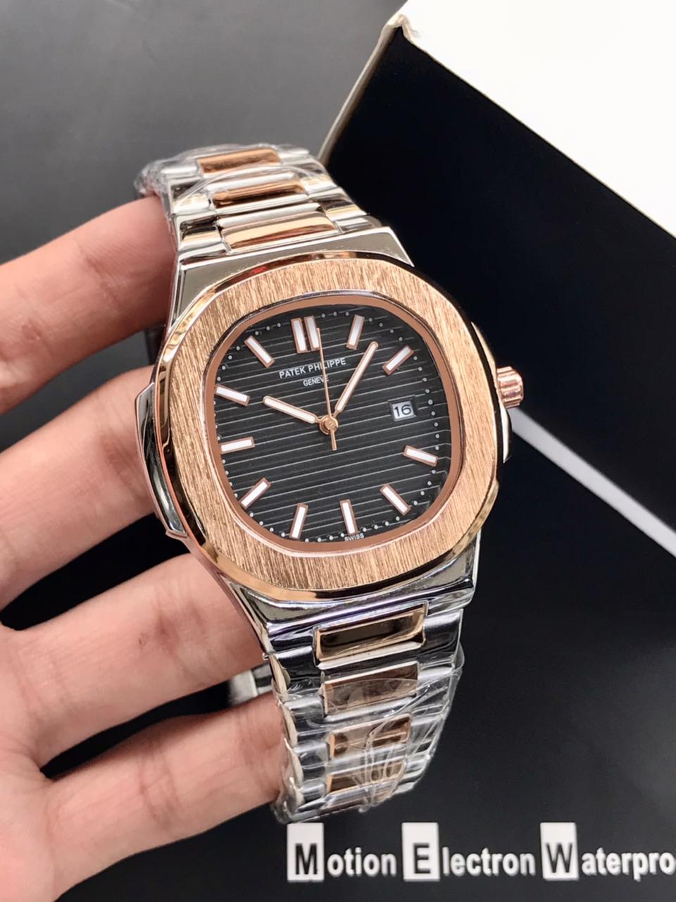 Patek Philippe Mens Watch Nautilus Model Quality Heavy Weight Quartz Machine Date Working Master Lock Stainless Steel Chain - Image 3