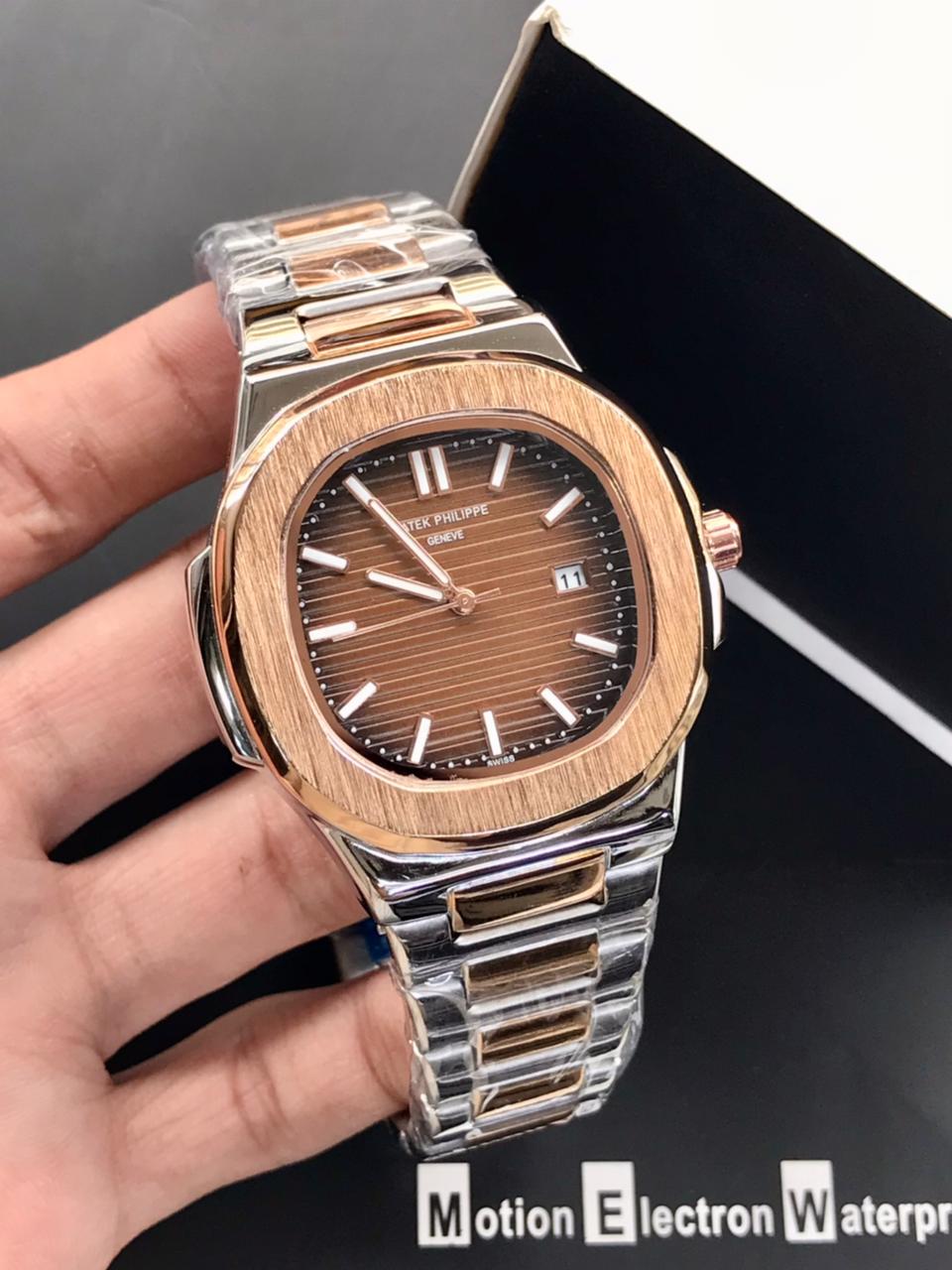 Patek Philippe Mens Watch Nautilus Model Quality Heavy Weight Quartz Machine Date Working Master Lock Stainless Steel Chain