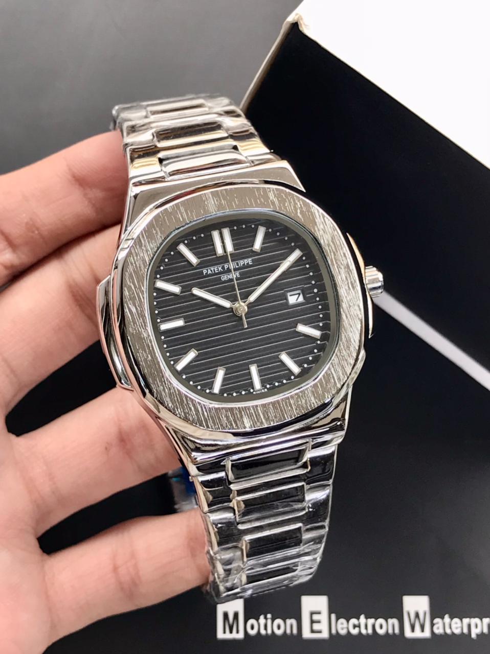 Patek Philippe Mens Watch Nautilus Model Quality Heavy Weight Quartz Machine Date Working Master Lock Stainless Steel Chain - Image 6