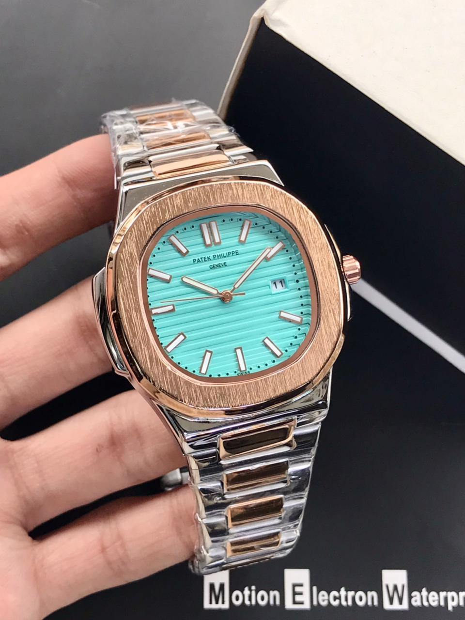 Patek Philippe Mens Watch Nautilus Model Quality Heavy Weight Quartz Machine Date Working Master Lock Stainless Steel Chain - Image 8