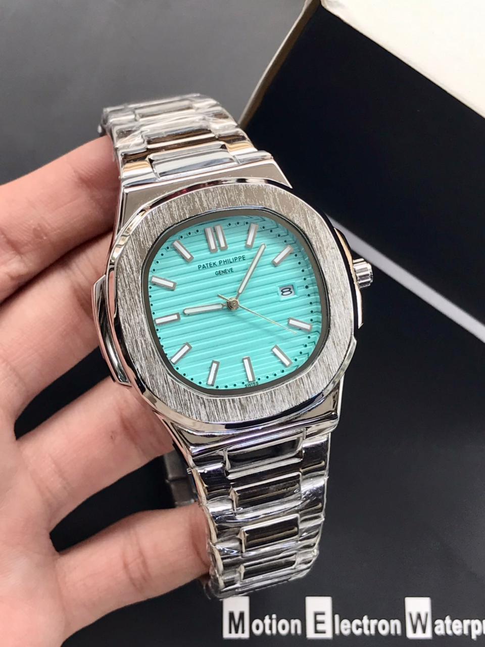 Patek Philippe Mens Watch Nautilus Model Quality Heavy Weight Quartz Machine Date Working Master Lock Stainless Steel Chain - Image 9